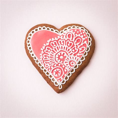 Decorated Heart Shaped Cookies On Plate Closeup Valentine S Day Stock