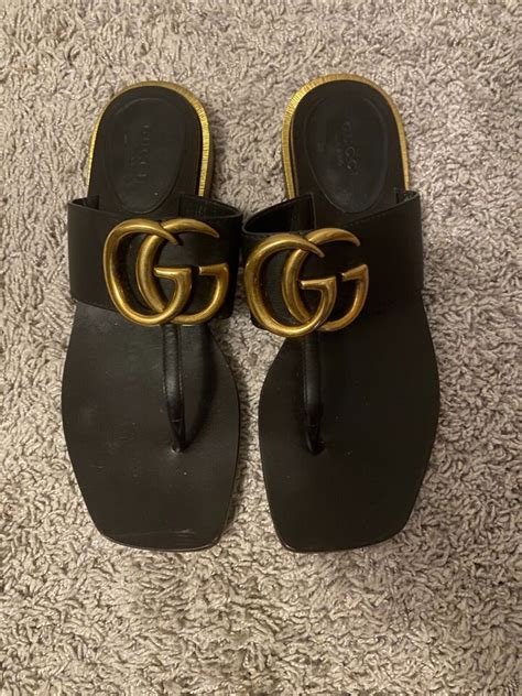 Gucci Marmont Leather Thong Sandal With Double G Ebay