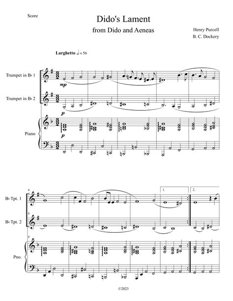 Dido S Lament Trumpet Duet With Piano Accompaniment Arr B C