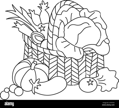 Vegetable basket coloring page for kids Royalty Free Vector Stock ...