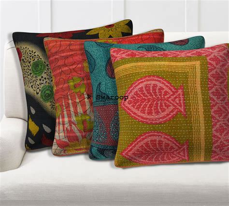 Set Of Pc Indian Handmade Vintage Kantha Cushion Covers Bohemian