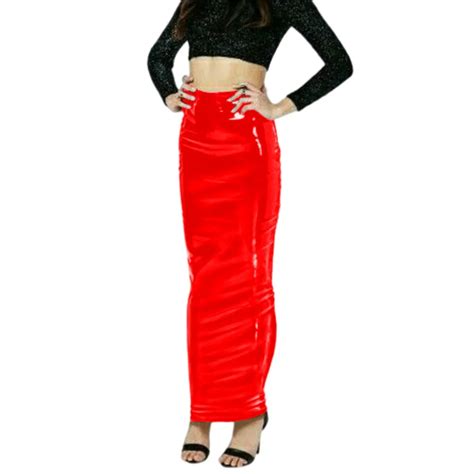 Sissy Hobble Skirts Elegant Lady Tight High Waist Maxi Pencil Skirt Pvc Shiny Solid Color