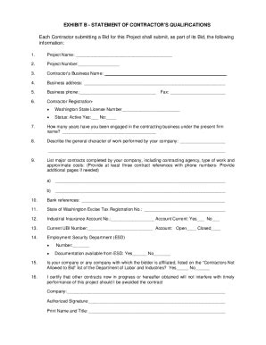 Fillable Online Statement Of Contractor S Qualifications Each Fax