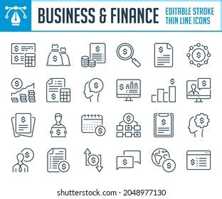 Business Finance Thin Line Icons Money Stock Vector Royalty Free