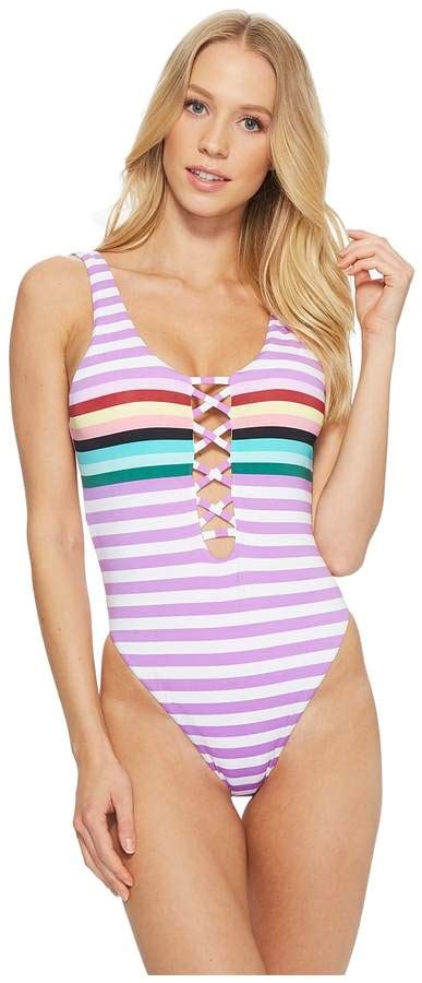 THE BIKINI LAB Stripeout Plunge High Leg One Piece Women S Swimsuits