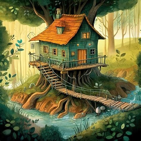 Premium Ai Image Tree House Illustration