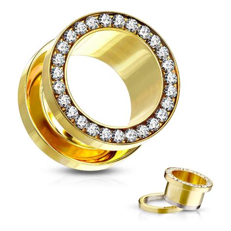 Jewelled Gold Plated Screw Fit Tunnel Mm Lmpiercings Bol