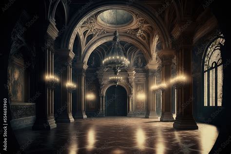 Ballroom Of A Deserted Castle Or A Palace Hall In The Middle Of The