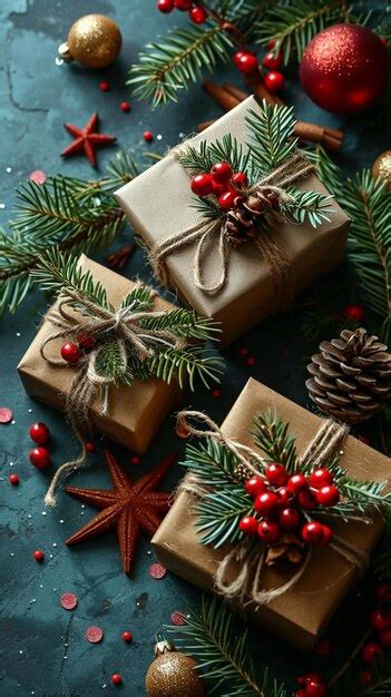 Premium AI Image Christmas Presents Wrapped In Brown Paper And Tied