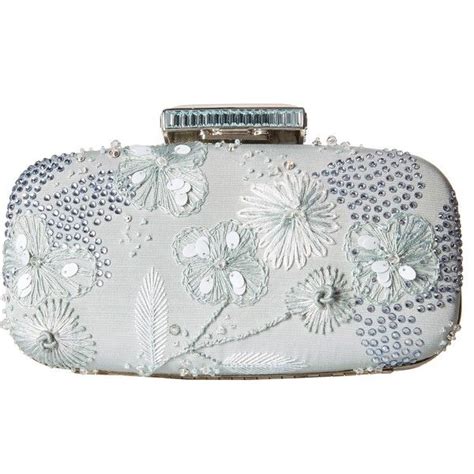 Oscar De La Renta Goa Embroidered Clutch Ice Blue Satin