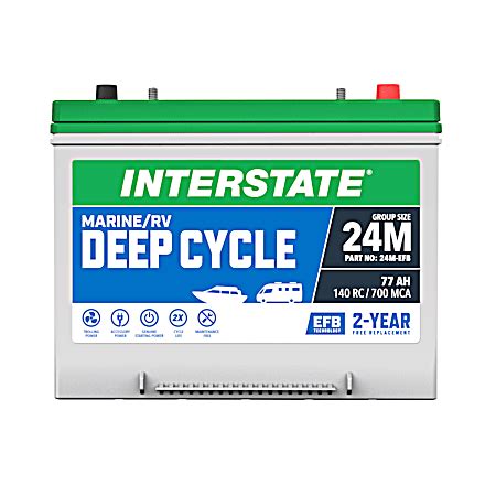 Marine RV Deep Cycle Battery Grp 24 24 Mo 590 CCA By Interstate