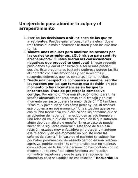 Abordar LA Culpa Y EL Arrepentimiento Un Ejercicio Para Abordar La