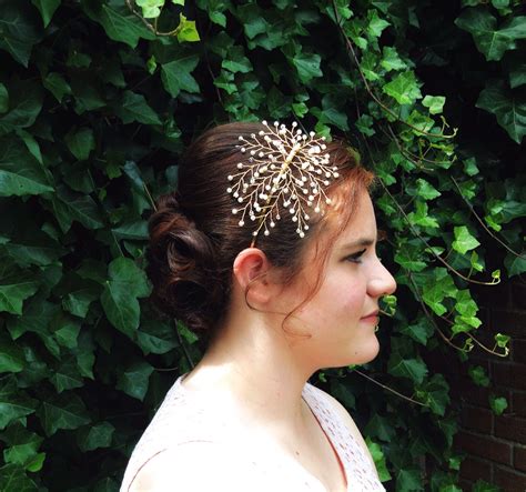 Gold Floral Fascinator Headband Wire Pearl And Crystal