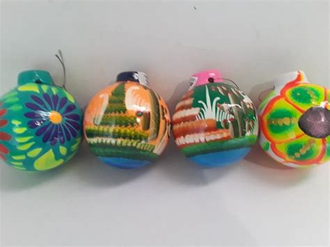 Large Set Of 4 Mexican Talavera Christmas Ornaments Round Etsy