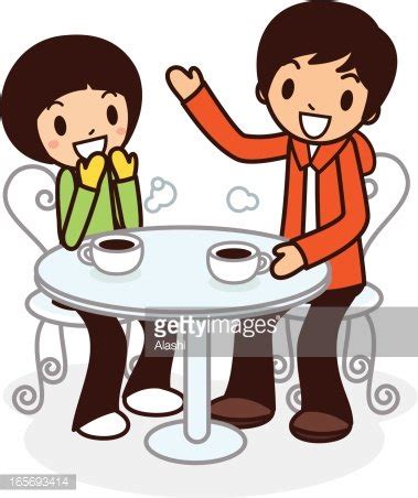 Heureux Jeune Couple Buvant Café Au Café Stock Clipart Royalty Free