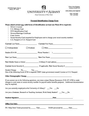 Fillable Online Albany Personal Identification Change Form Albany Fax