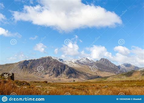 Snow Capped Glyderau Snowdonia Stock Photo Image Of Mountainous