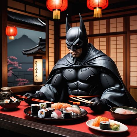 Batman Enjoying Sushi In A Traditional Japanese Sett