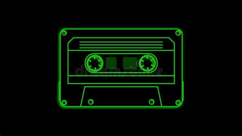 Playing Cassette Green Black Glowing Tape Seamless Loop Animation Motion Graphics Stock Video