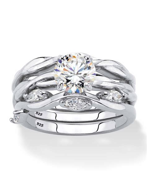 PalmBeach Jewelry Round Cubic Zirconia 3 Piece Twisted Wedding Ring Set