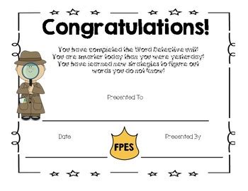 Word Detective Certificate by Teacher Blessings | TpT