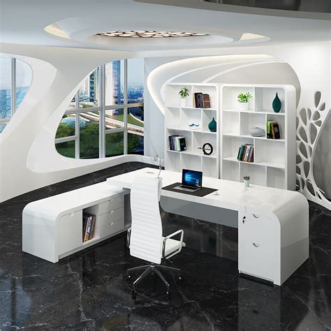 L-shaped Modern Executive Desk with Ample Storages Left Hand in White ...