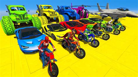 Gta V Mega Ramp On Super Cars Bikes Jets And Boats With Trevor And