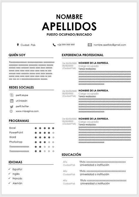 Resume Template En Espanol