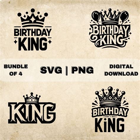 King With Crown SVG Bundle, Birthday King Clipart, Hand Drawn Bday ...