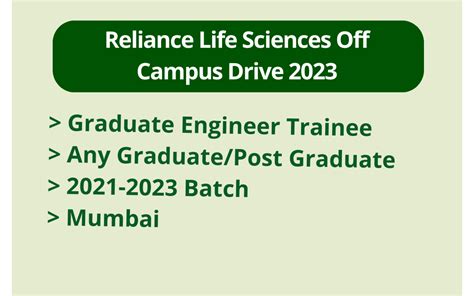 Reliance Life Sciences Off Campus Drive 2023 Graduate Engineer Trainee Any Graduatepost