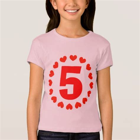 Girls 5th Birthday Shirt Number Five With Hearts Zazzle