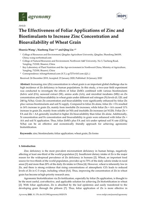 Pdf The Effectiveness Of Foliar Applications Of Zinc And