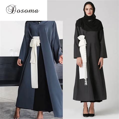 Buy Muslim Women Maxi Dress Bow Lace Abaya Cardigan