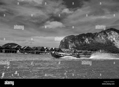 Ko Panyi Fishing Village At Phang Nga Bay In Thailand Black And White