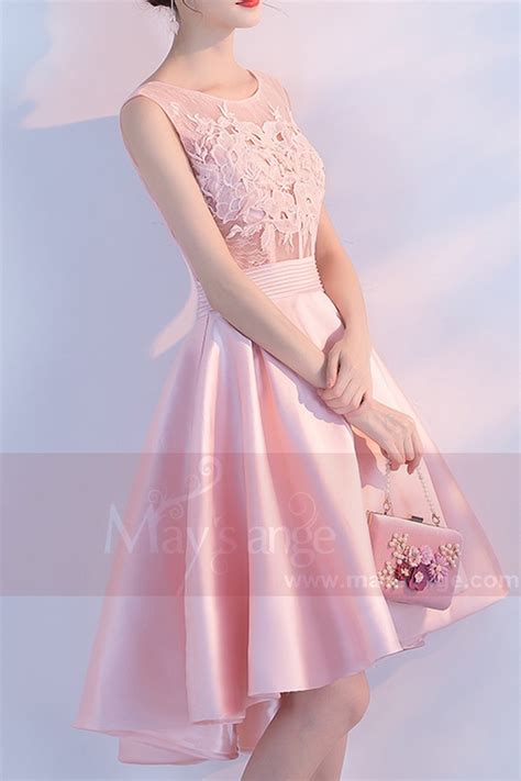 Robe Demoiselle Dhonneur Rose En Dentelle Mi Long Chic Pour Mariage