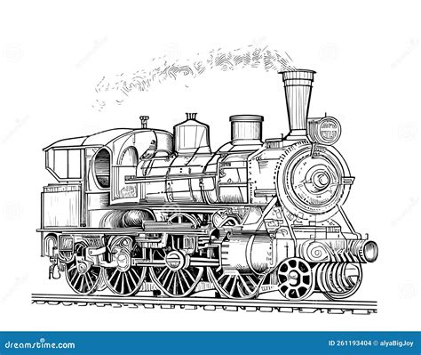 Vintage Old Locomotive Train Hand Drawn Sketch Stock Vector