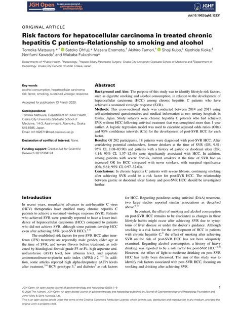 Pdf Risk Factors For Hepatocellular Carcinoma In Treated Chronic