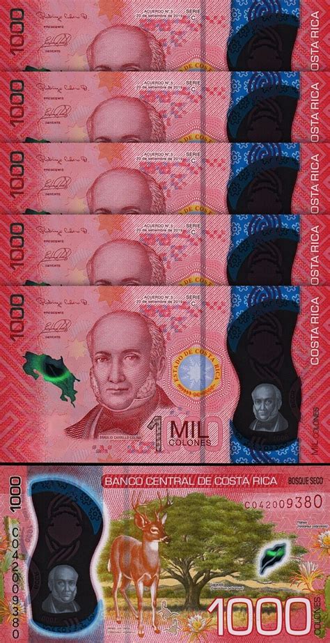 Costa Rica Colones Unc Pcs Lot Polymer P A