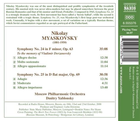 Myaskovsky Sym Nos Moskau Po Cd Album Muziek Bol