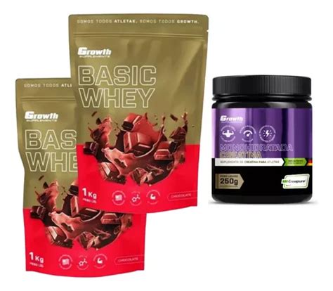 Kit 2x Whey Protein 1kg Creatina Creapure 250g Growth Frete Grátis