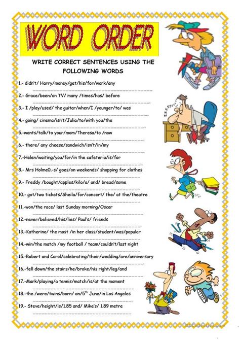 Word Order In English Sentence Worksheets