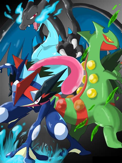 Ash Greninja Mega Sceptile And Mega Charizard X Pokemon Charizard Pokemon Pokemon Firered