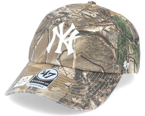 New York Yankees Clean Up Dad Cap Real Tree Camo White Adjustable