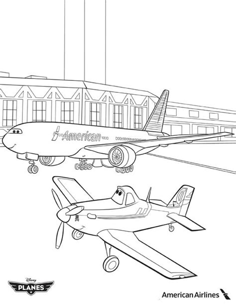 Dusty and American Airlines Plane in Disney Planes Coloring Page | Kids ...