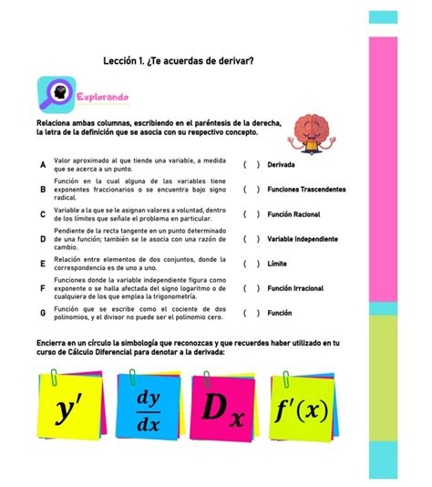 Solved Lecci N Te Acuerdas De Derivar Relaciona Ambas Columnas