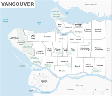 Vancouver districts map - Map of vancouver districts (British Columbia - Canada)