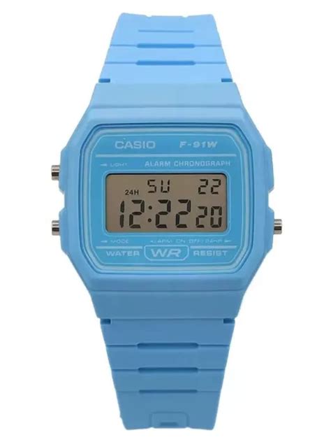 CASIO F-91W DIGITAL Blue Dial Alarm Chronograph Stopwatch Calendar ...