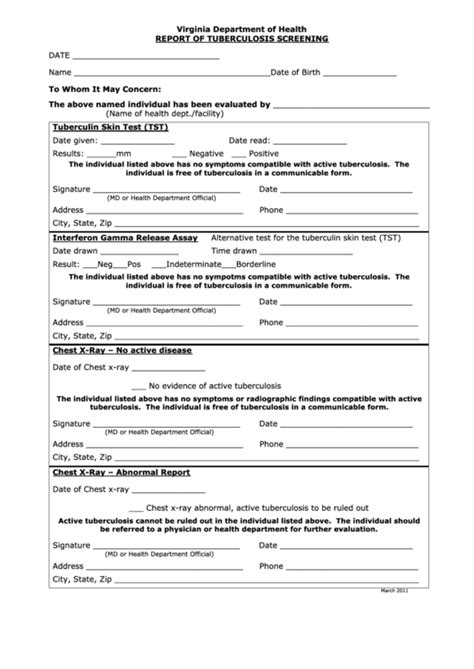 Top 9 Tb Screening Form Templates Free To Download In Pdf Format