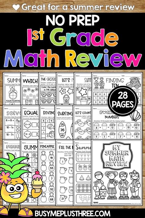 End Of The Year MATH REVIEW Summer Packet For 1st Grade No Prep