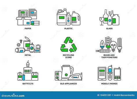 Set Of Recycling Icons In Line Design Recycle Vector Flat